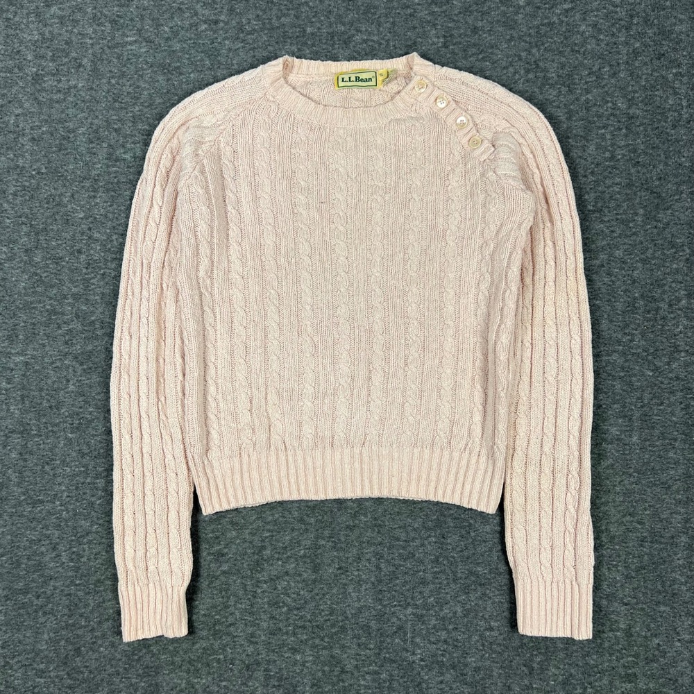 Vintage 90s L.L. Bean Cable Knit Sweater Women Small Pink 100% Silk Fisherman